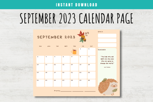 Download September 2023 Calendar Page for Kids - Kids Collection