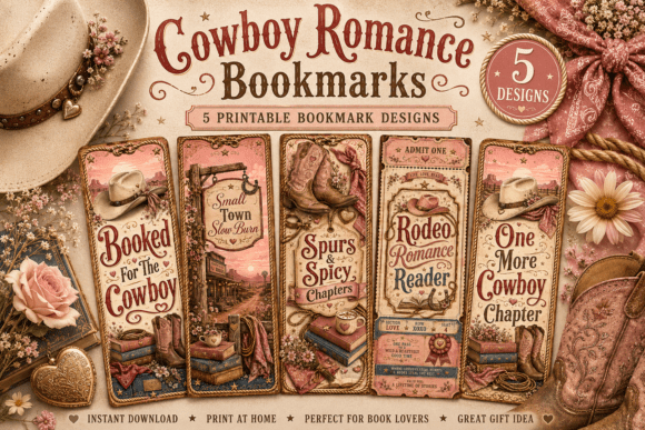 Download Cowboy Romance Bookmark Printable Set 5 - Book Collection