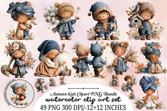 Download Autumn Kids Clipart PNG Bundle - Kids Collection