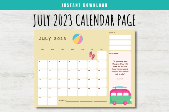 Download July 2023 Calendar Page for Kids - Kids Collection