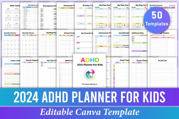 Download 2024 ADHD Planner for Kids Canva KDP - Kids Collection
